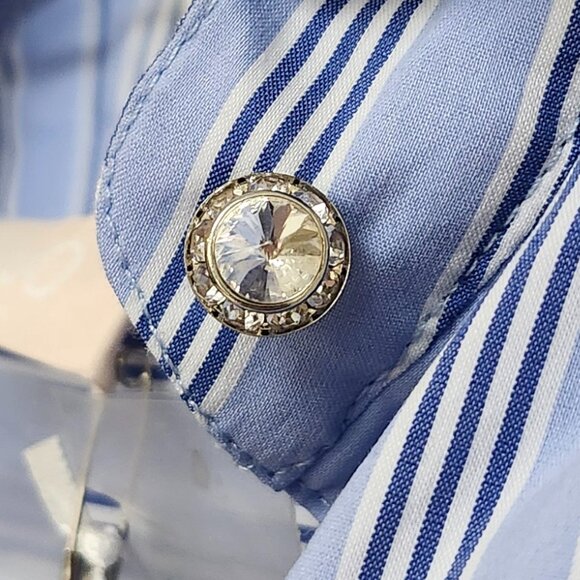 Liu Jo Women's Blue/White Striped Long Sleeved Shirt W/Elastic Knot Look Size 38 - Picture 4 of 12